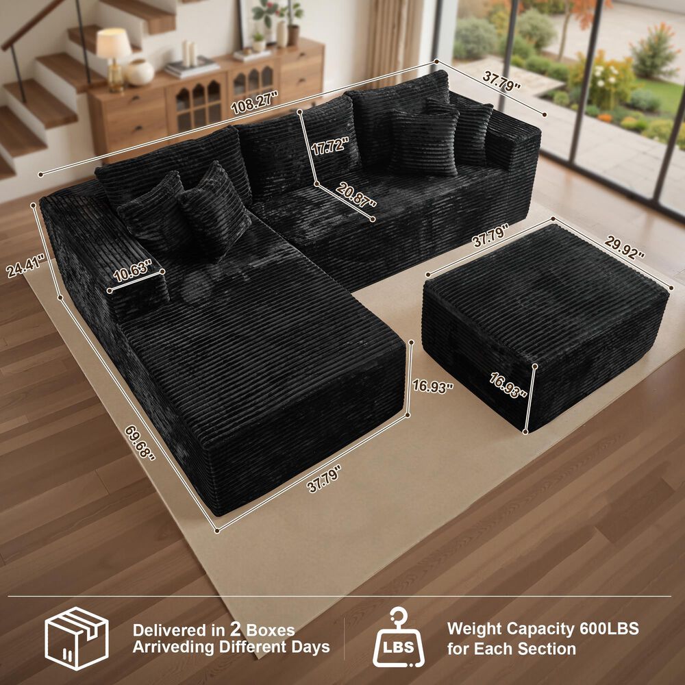 HOMLUX 108" Modular Sofa Set in Black, , large