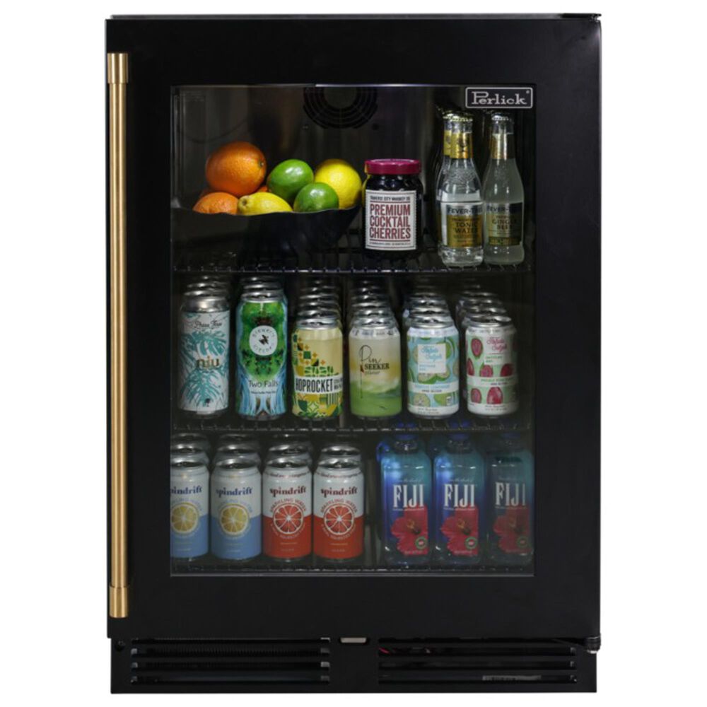 Perlick 24" Signature Series Door Kit with Brass Handle and Glass Door in Matte Black, , large