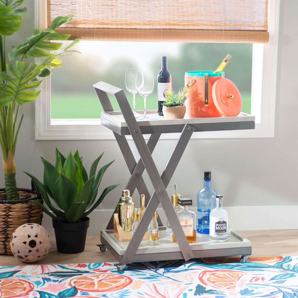 Linon Home Decor Ember Bar Cart in Pebble Gray and Pewter, , large