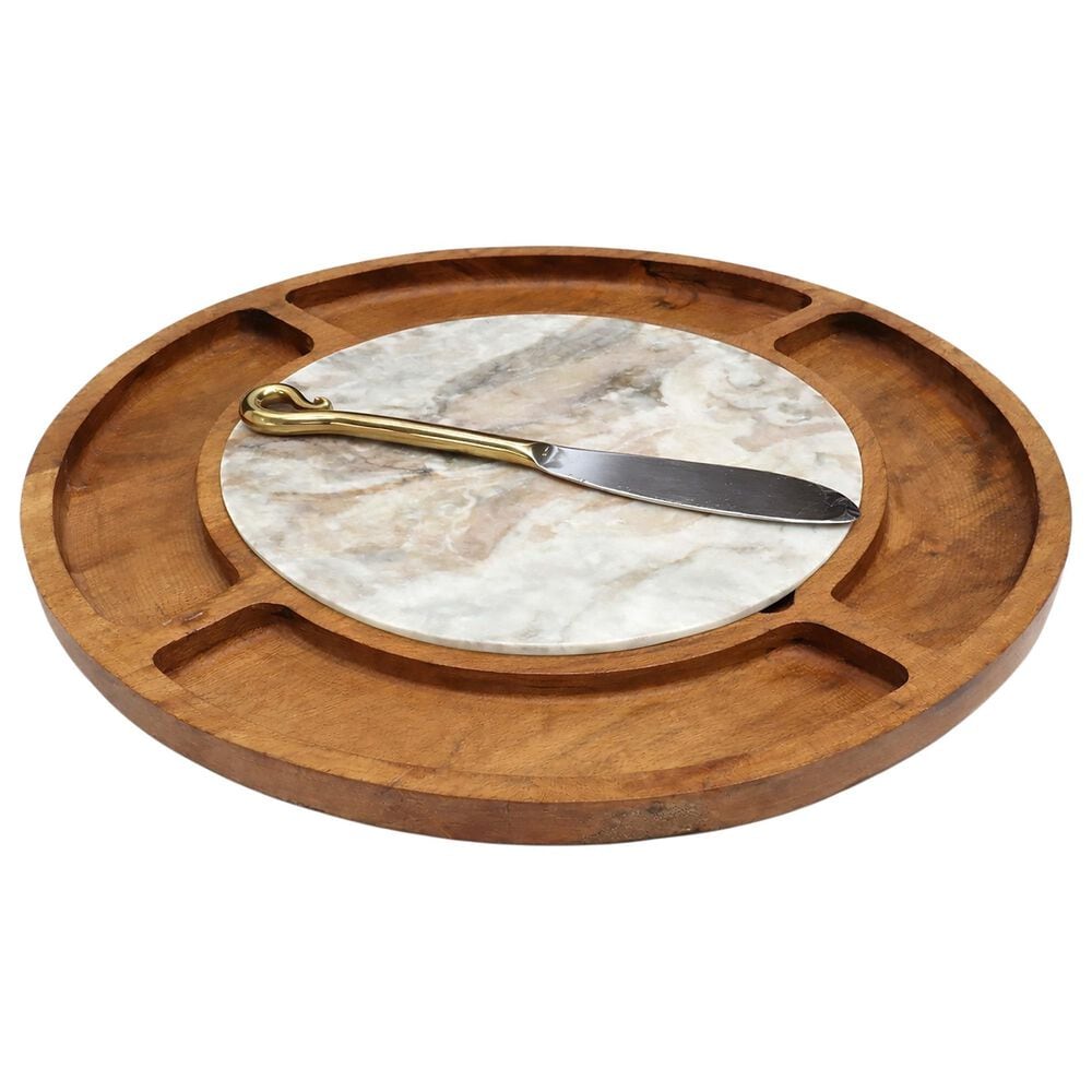 Housewares International 14" Round Acacia Serving Board with Cheese Knife in Brown, , large