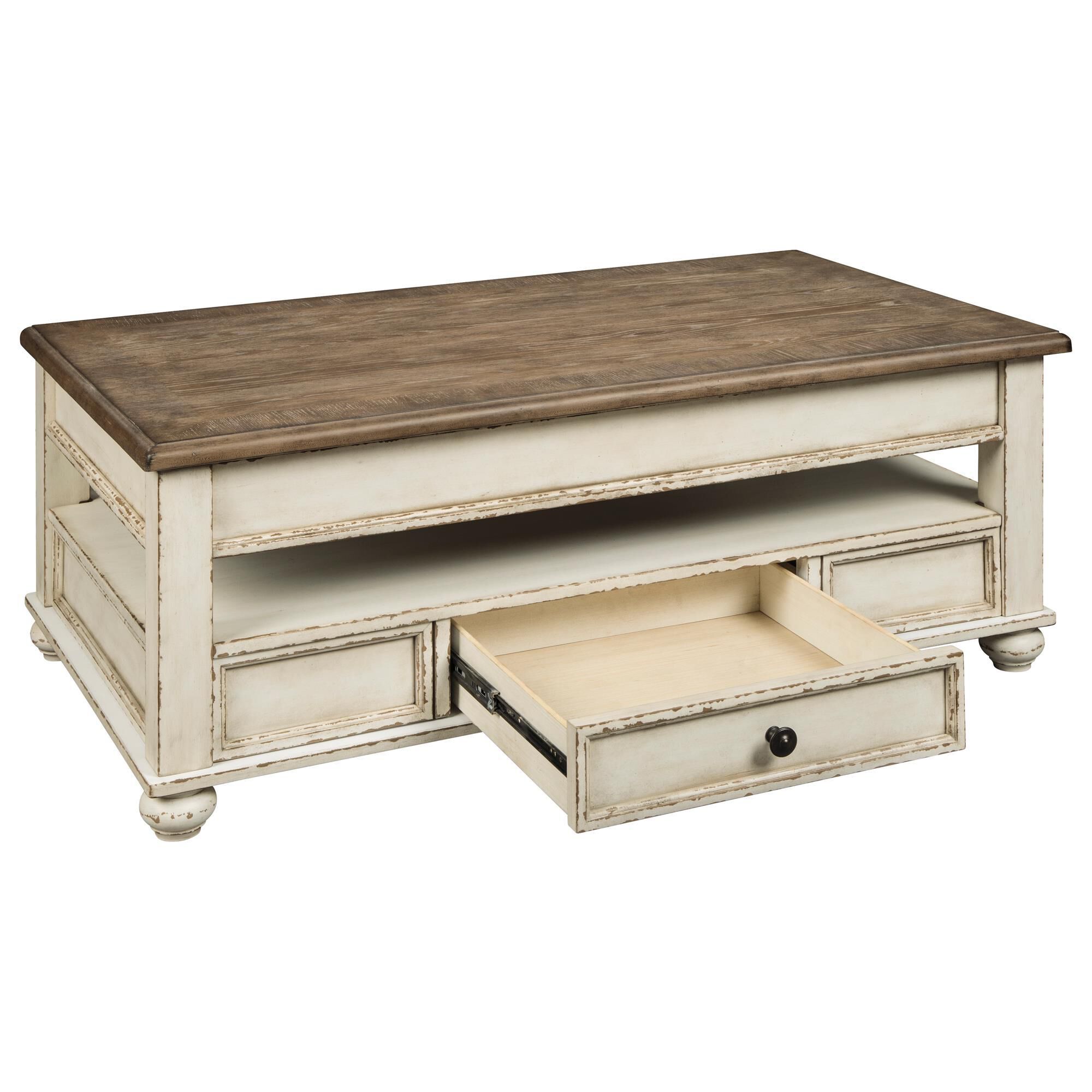 iΦ【 美品 】Ashley リフトトップ カクテルテーブル ナチュラルブラウン Ashley Realyn Lift Top Cocktail Table in White and Brown