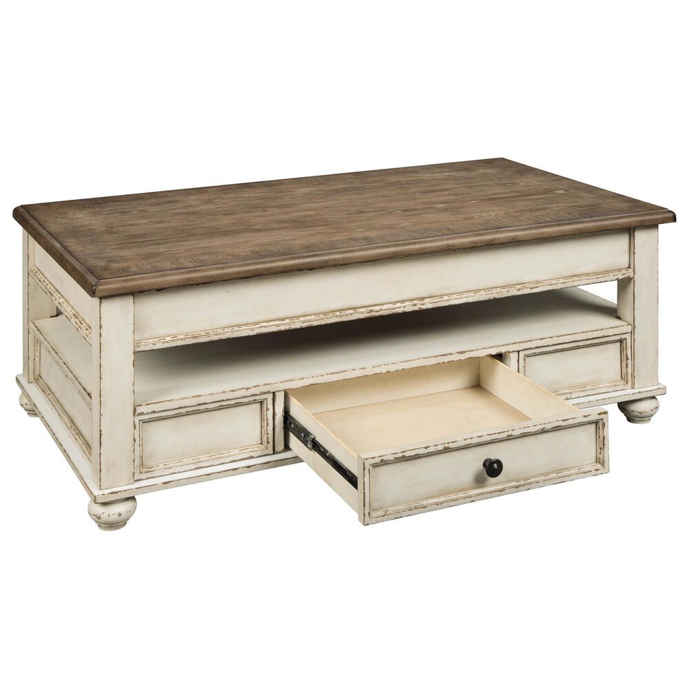 Ashley Realyn Lift Top Cocktail Table in White and Brown, , large