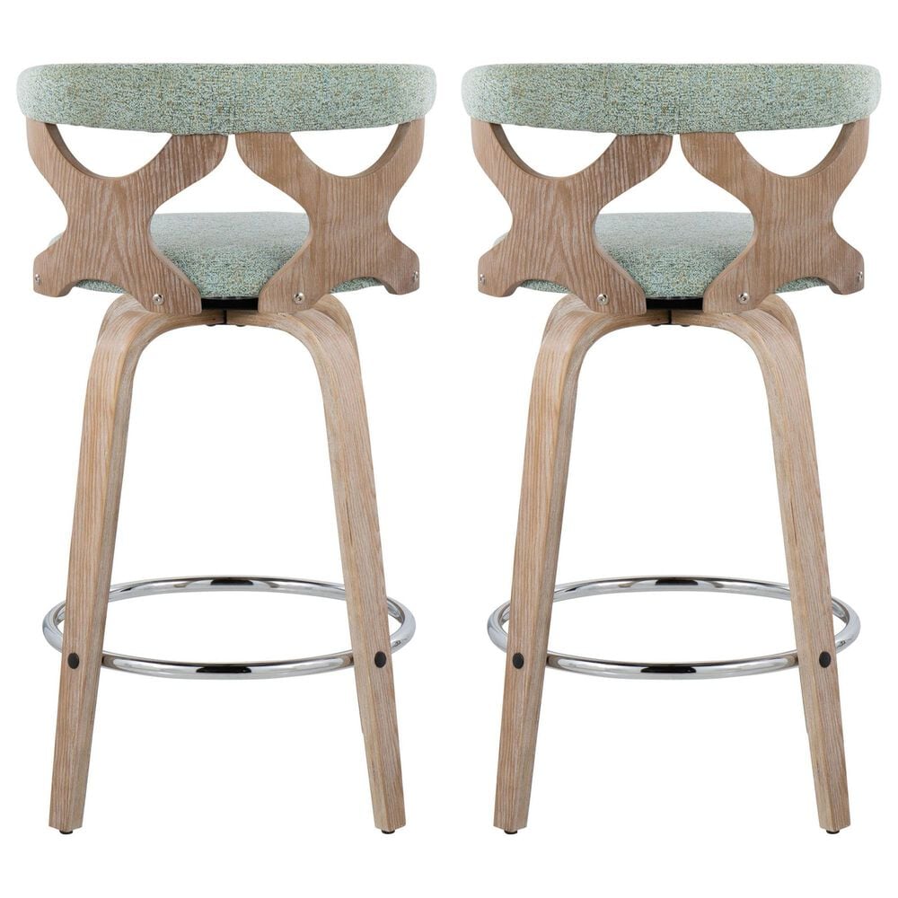 LumiSource Gardenia Swivel Fixed-Height Counter Stool with Seafoam Green Fabric Upholstery in Chrome and Whitewashed (Set of 2), , large