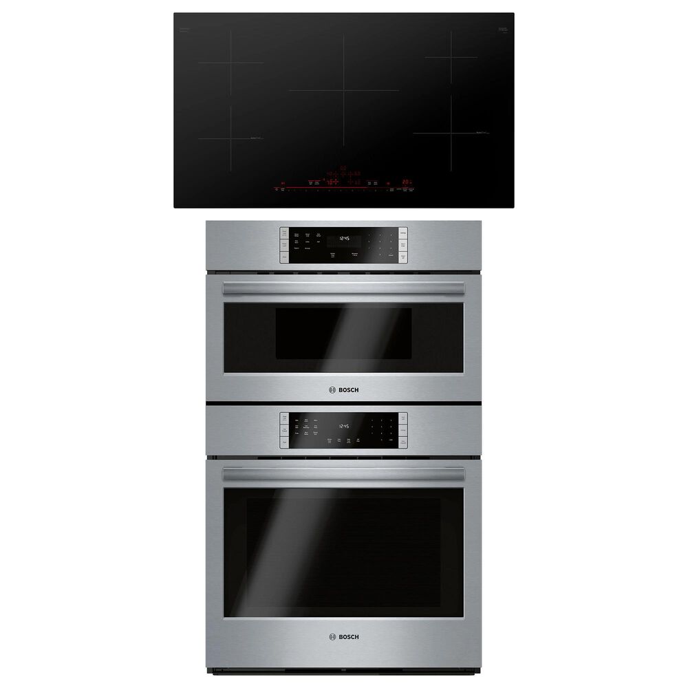 Bosch 800 Series 2-Piece Kitchen Package with Stainless Steel 30" Microwave Combination Oven and 36" Black Induction Cooktop, , large