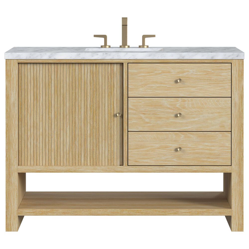 James Martin Vanities Marigot Single 48&quot; Single Vanity in Sun-washed Oak with 3 cm Carrara White Marble Top, , large