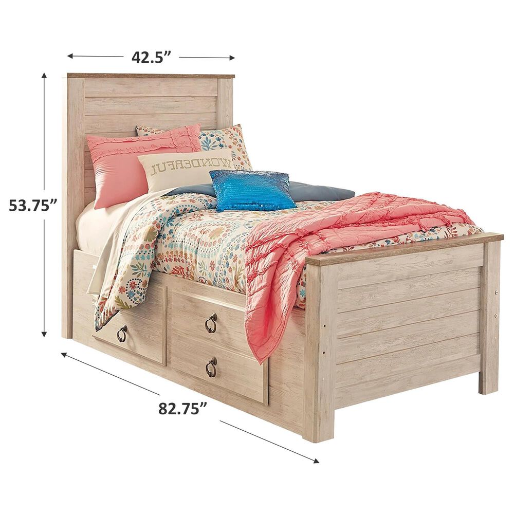 Ashley Willowton Twin Panel Bed with 2 Storage Drawers in Whitewash, , large