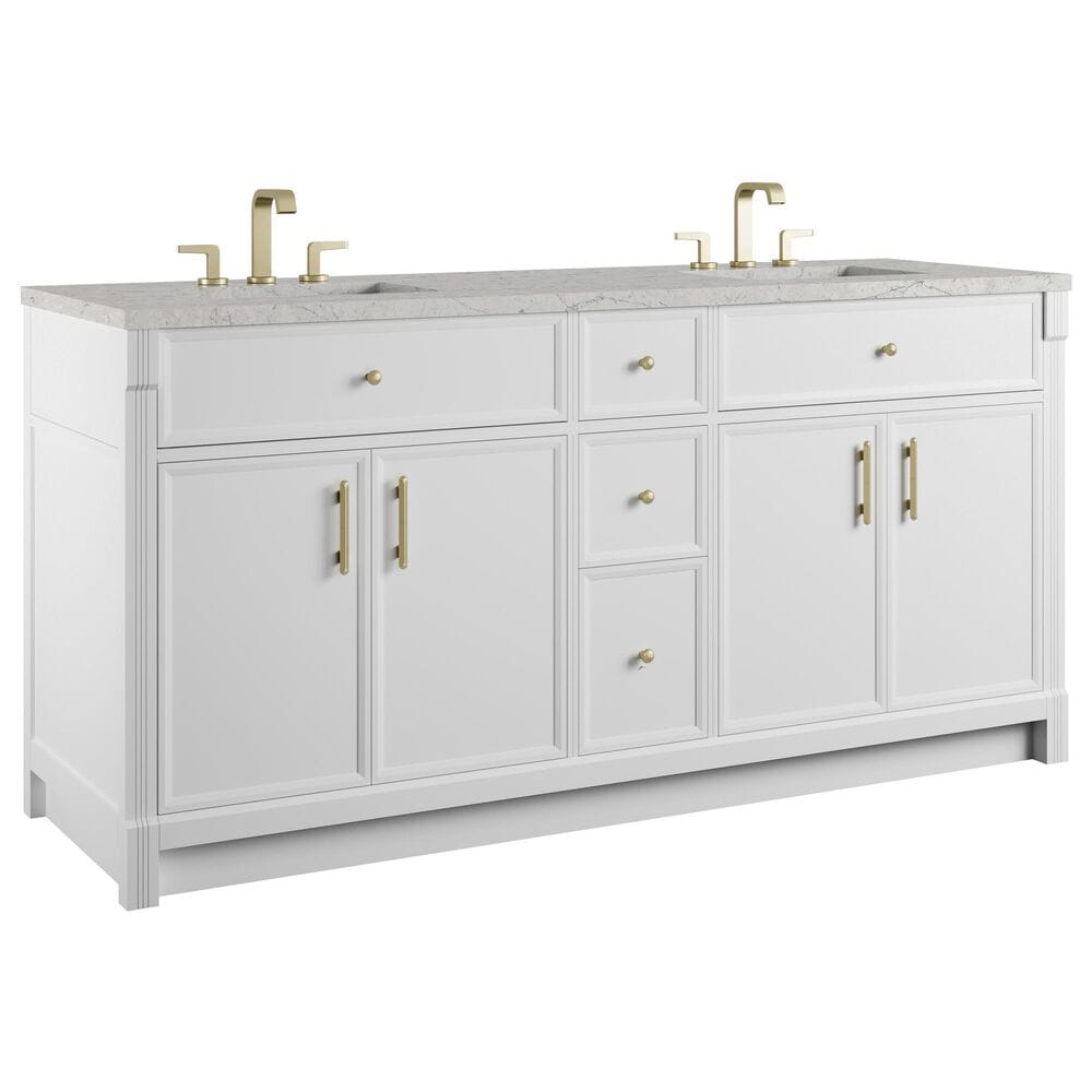 James Martin Bellshire 72" Double Bathroom Vanity in Bright White with 3 cm Eternal Jasmine Pearl Silestone Top and Rectangular Sinks, , large