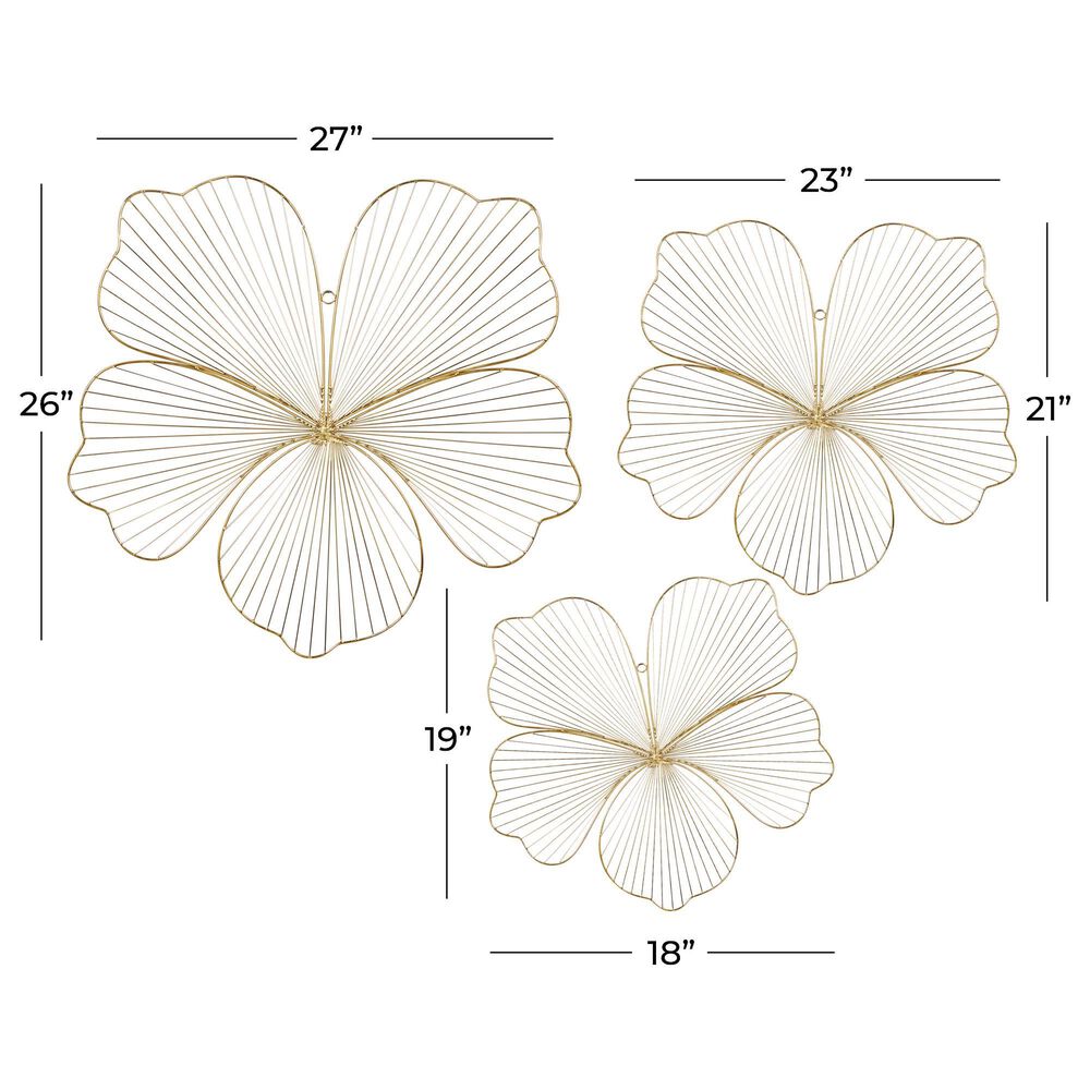 CosmoLiving by Cosmopolitan 26&quot; x 27&quot; Glam Flower Wall Decor in Gold &#40;Set of 3&#41;, , large