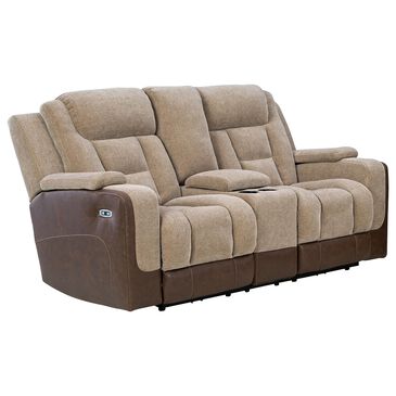 Ashley Mixed Motion Power Reclining Loveseat with Console in Brownstone, , large