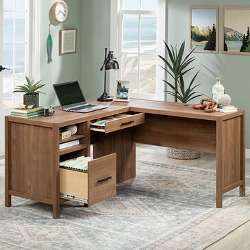 Sauder Pacific View L-Shaped Desk in Saddle Walnut, , large