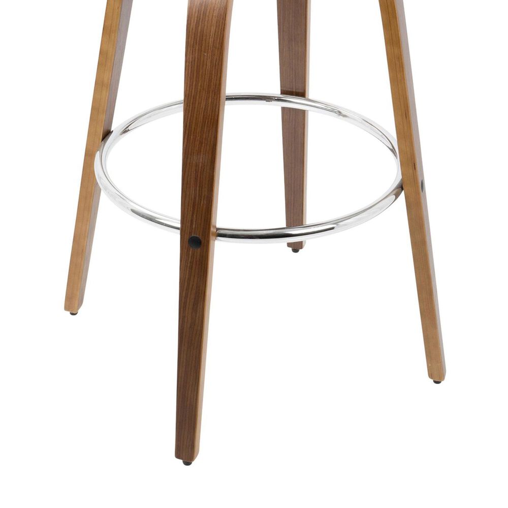 LumiSource Curvini 30" Swivel Barstool with Grey Upholstery in Walnut and Chrome (Set of 2), , large