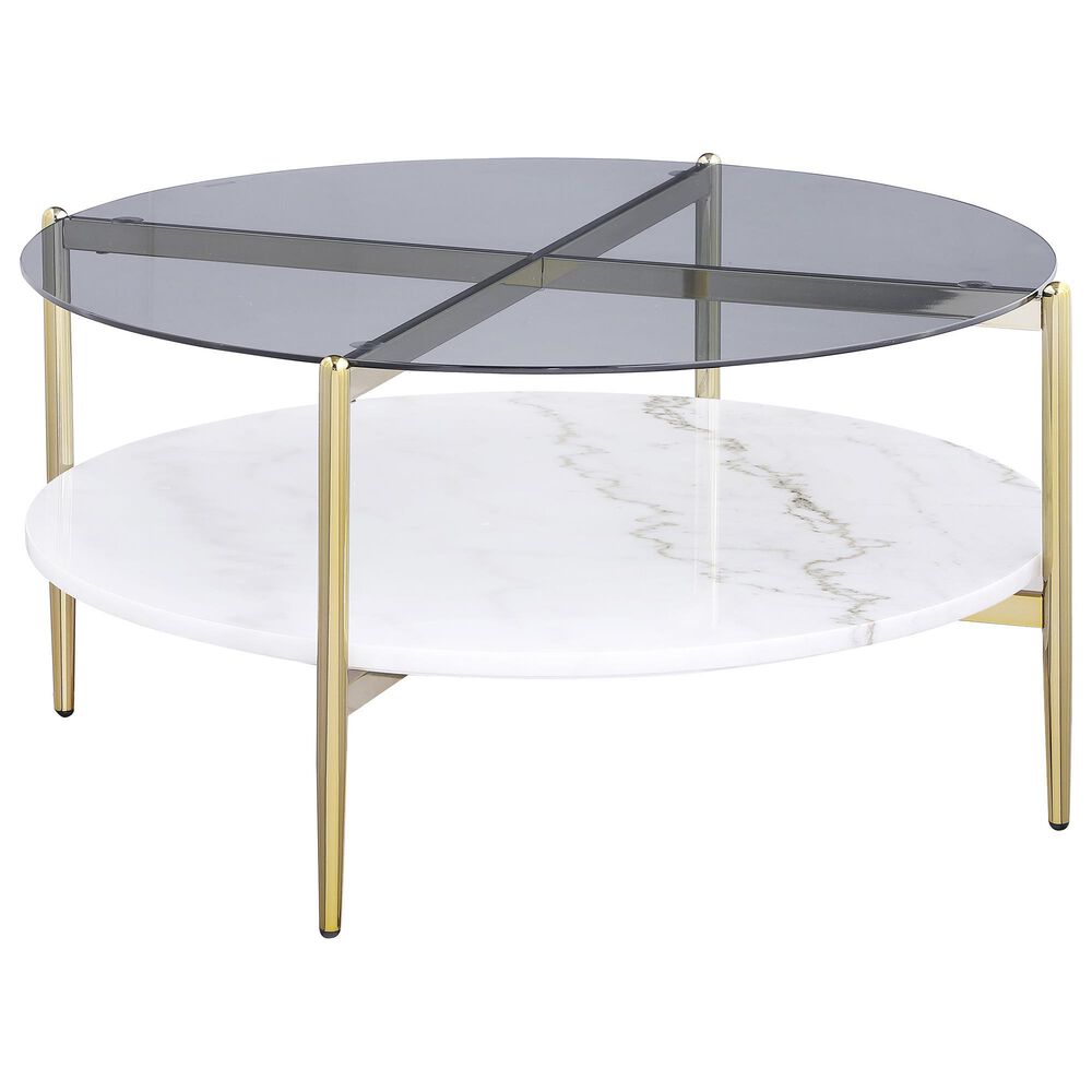 Coaster Jonelle Coffee Table in White, Gold and Smoke Gray, , large