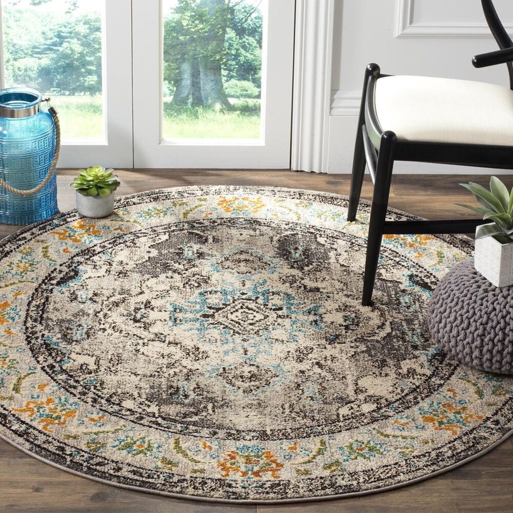 Safavieh Monaco MNC243G-3R 3" x 3"  Grey/Light Blue Round Rug, , large