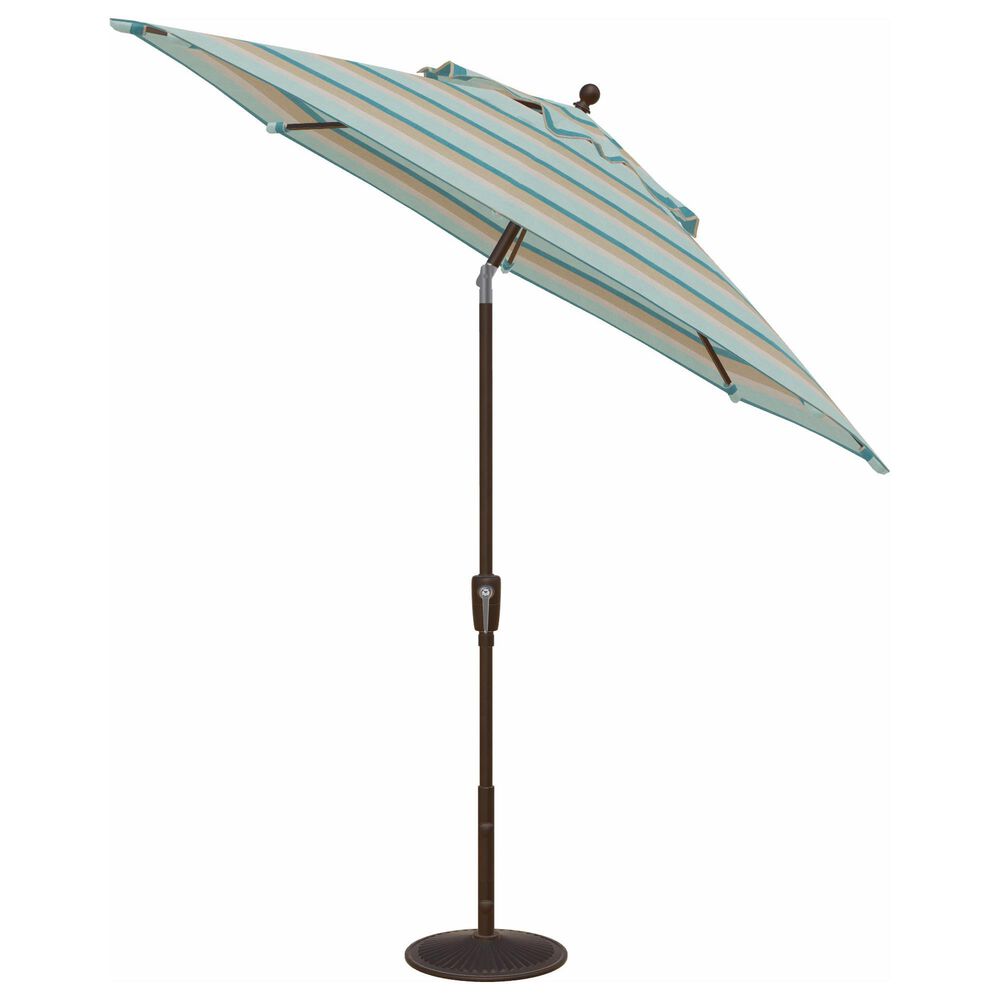 Garden Party Market 9' Octagon Push Button Tilt Umbrella with Bronze Base in Gateway Mist Stripe, , large