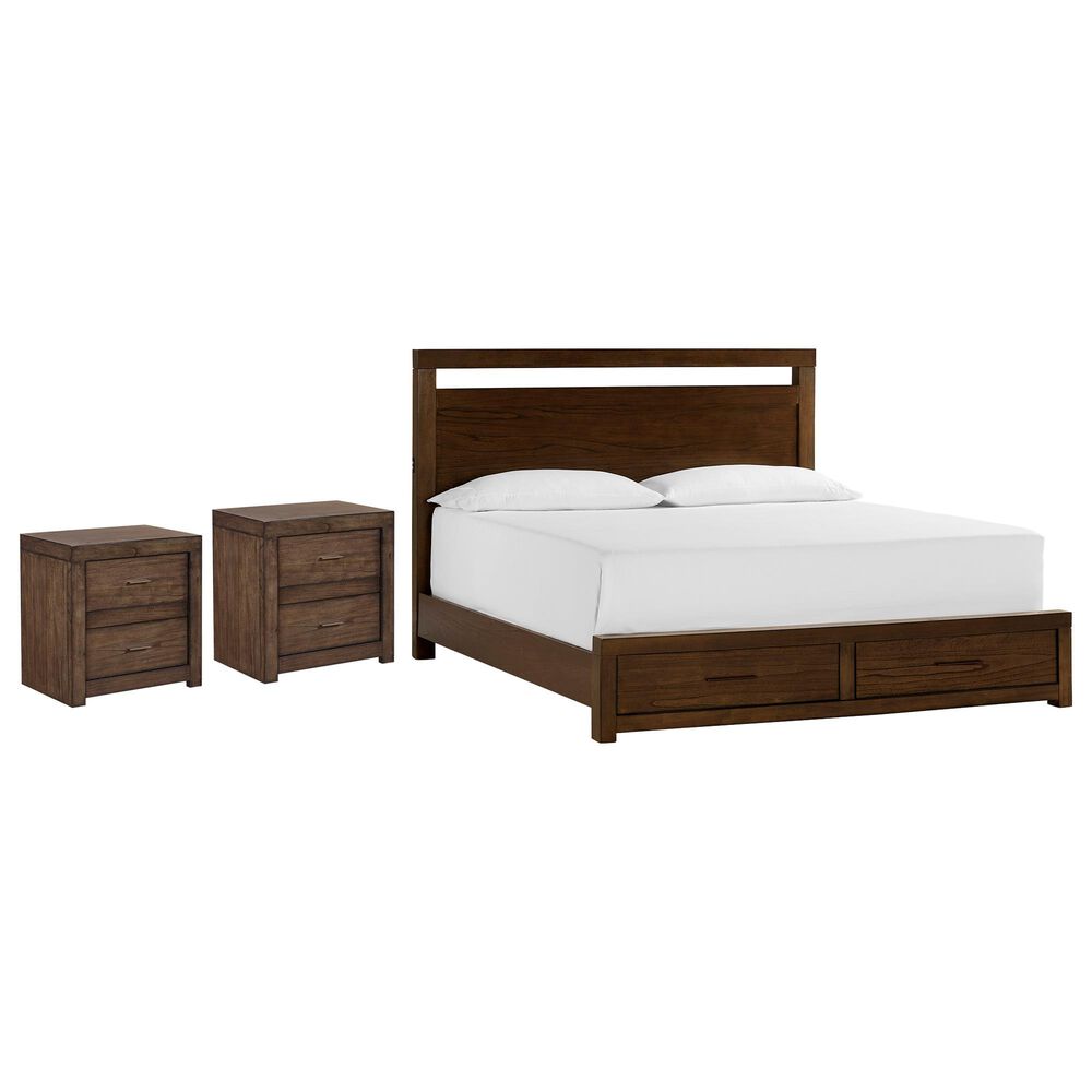 Riva Ridge Modern Loft Queen Storage Panel Bed with Two Nightstands in Brownstone, , large