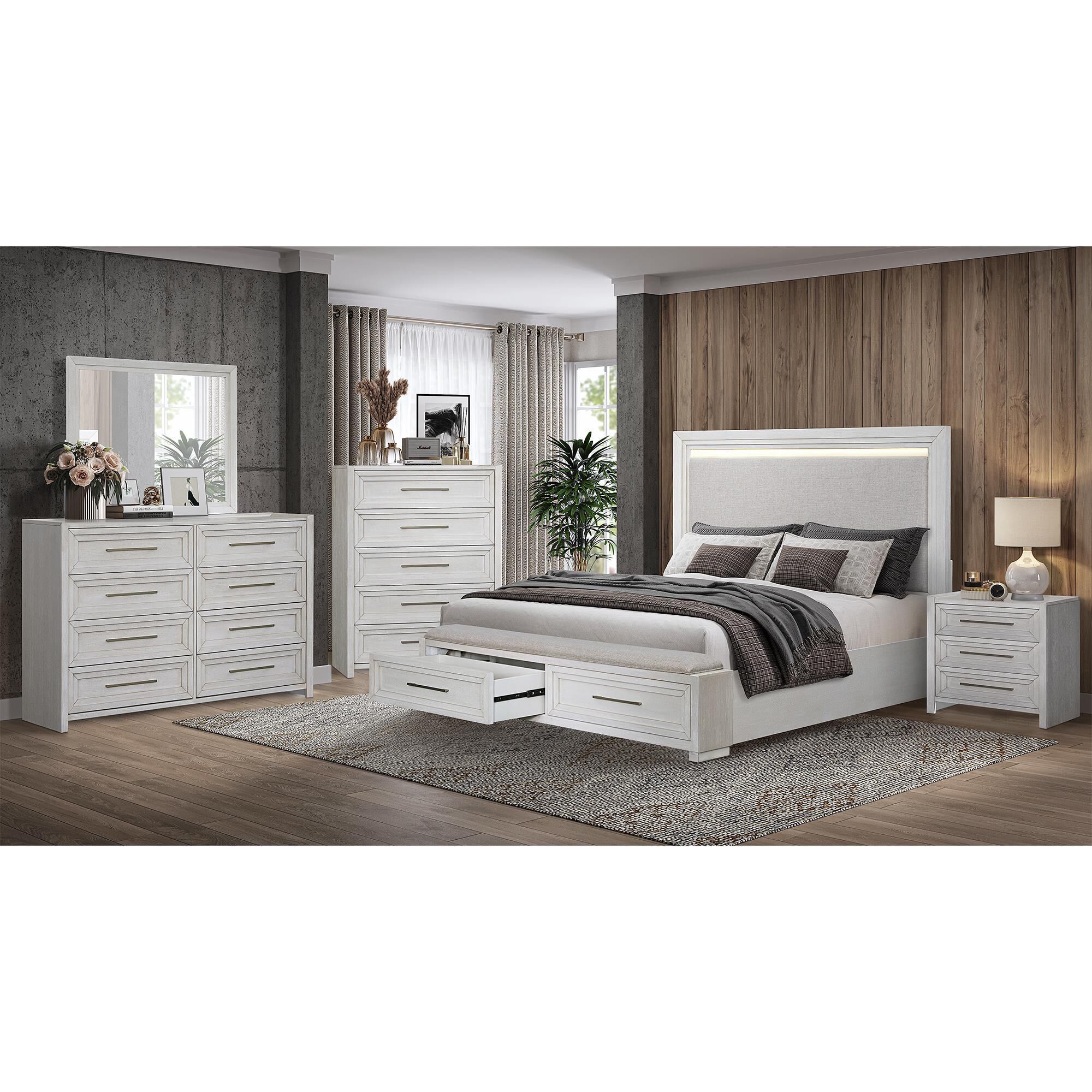 Sasha Lee 3-Drawer Tech Nightstand with LED Lighting in Brushed White