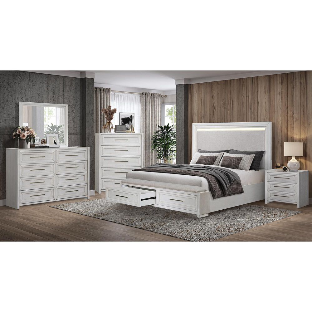 Sasha Lee 3-Drawer Tech Nightstand with LED Lighting in Brushed White, , large