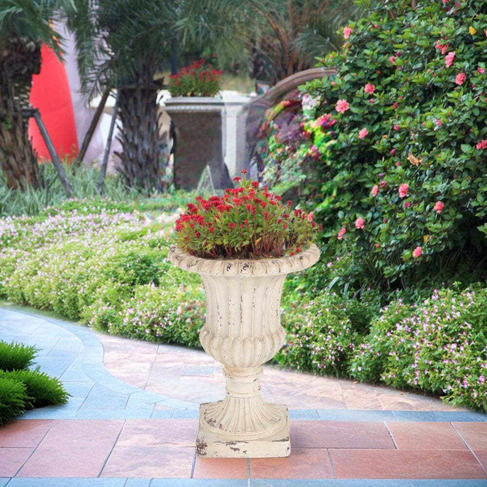 Hearth and Haven Outdoor Garden Urn Planter in Antique White, , large