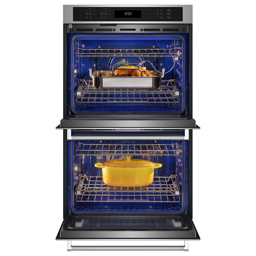 Kitchenaid 2-Piece Kitchen Package with PrintShield Stainless Steel 30&quot; Double Wall Oven and Black 30&quot; Electric Cooktop, , large