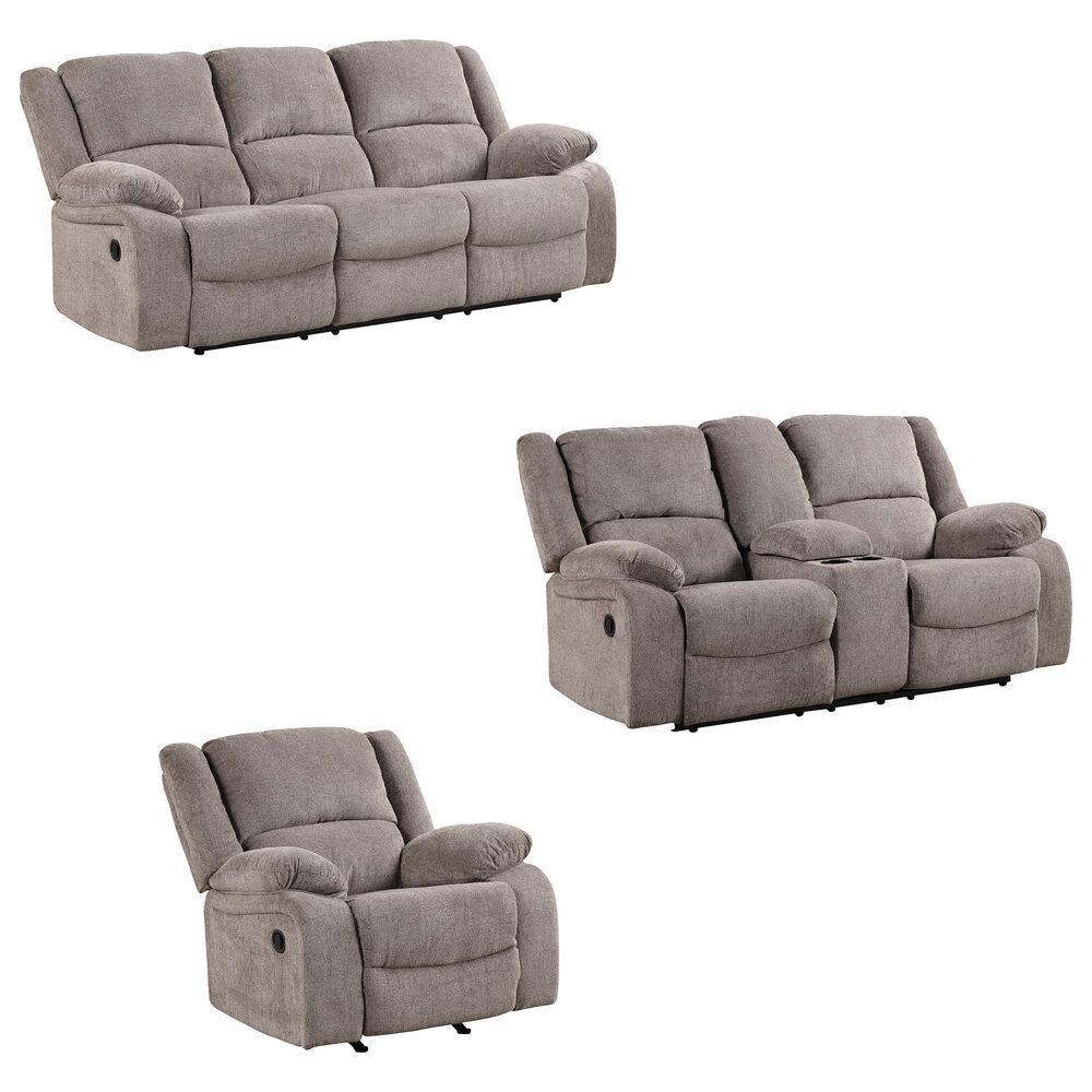 Furniture of America Hawkins 3-Piece Manual Reclining Living Room Set in Gray, , large