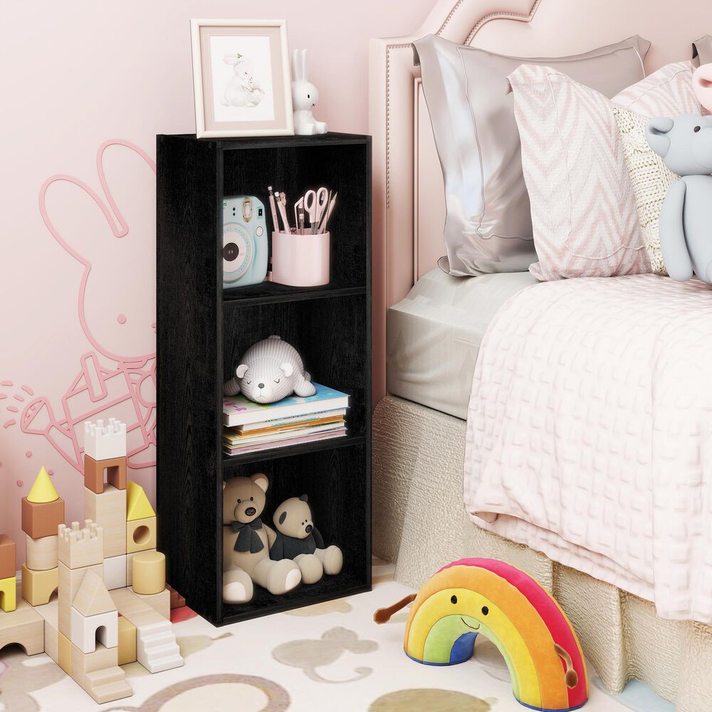 HOMLUX 3-Tier Bookcase with Decorative Open Shelves in Blackwood, , large