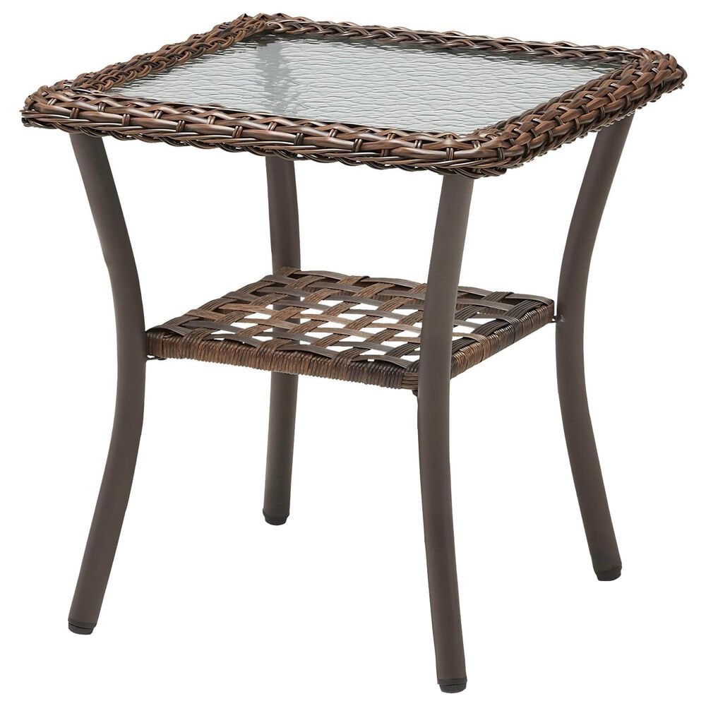 Sunwell Garden 20" Patio Square Side Table with Glass Top in Brown, , large