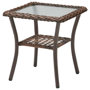 Sunwell Garden 20" Patio Square Side Table with Glass Top in Brown, , large