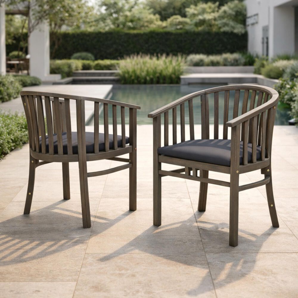 Hearth and Haven Outdoor Wooden Dining Chairs with Grey Frame in Dark Grey (Set of 2), , large