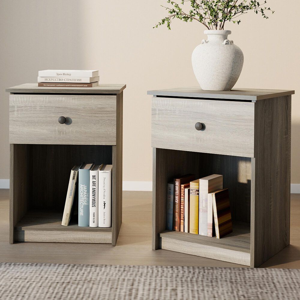 HOMLUX 1-Drawer Modern Nightstand with Knob Handle in French Oak Grey (Set of 2), , large