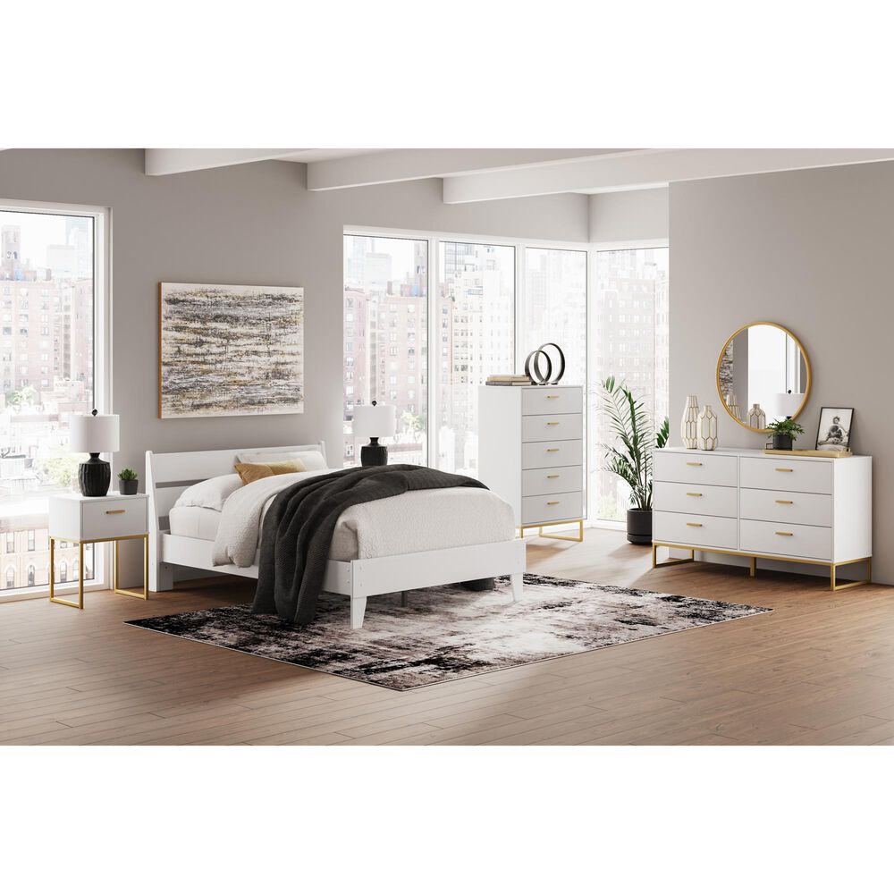 Ashley Socalle 1-Drawer Nightstand in Matte White and Gold, , large