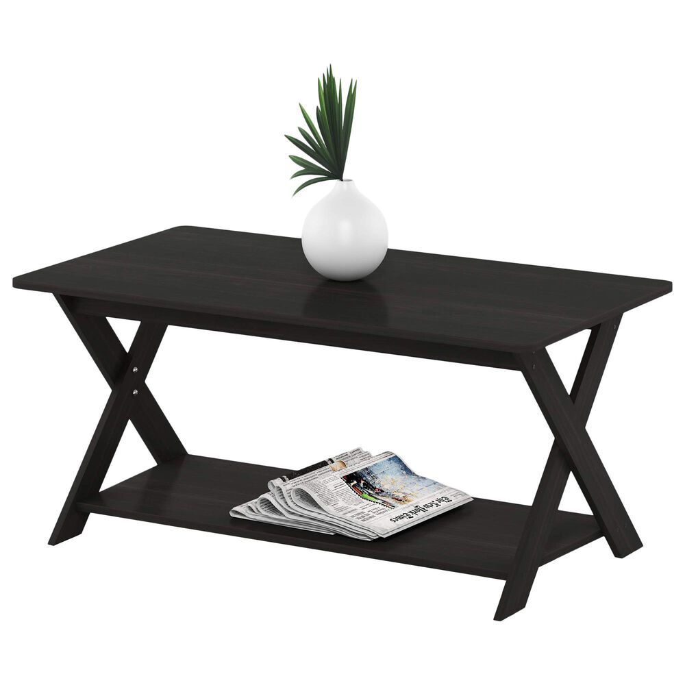 HOMLUX 1-Tier Simplistic Criss-Crossed Coffee Table in Espresso, , large