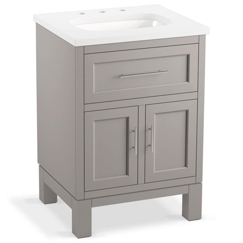 Kohler Quo 24" Single Bathroom Vanity in White with 3 cm Pure White Quartz Top and Oval Sink, , large