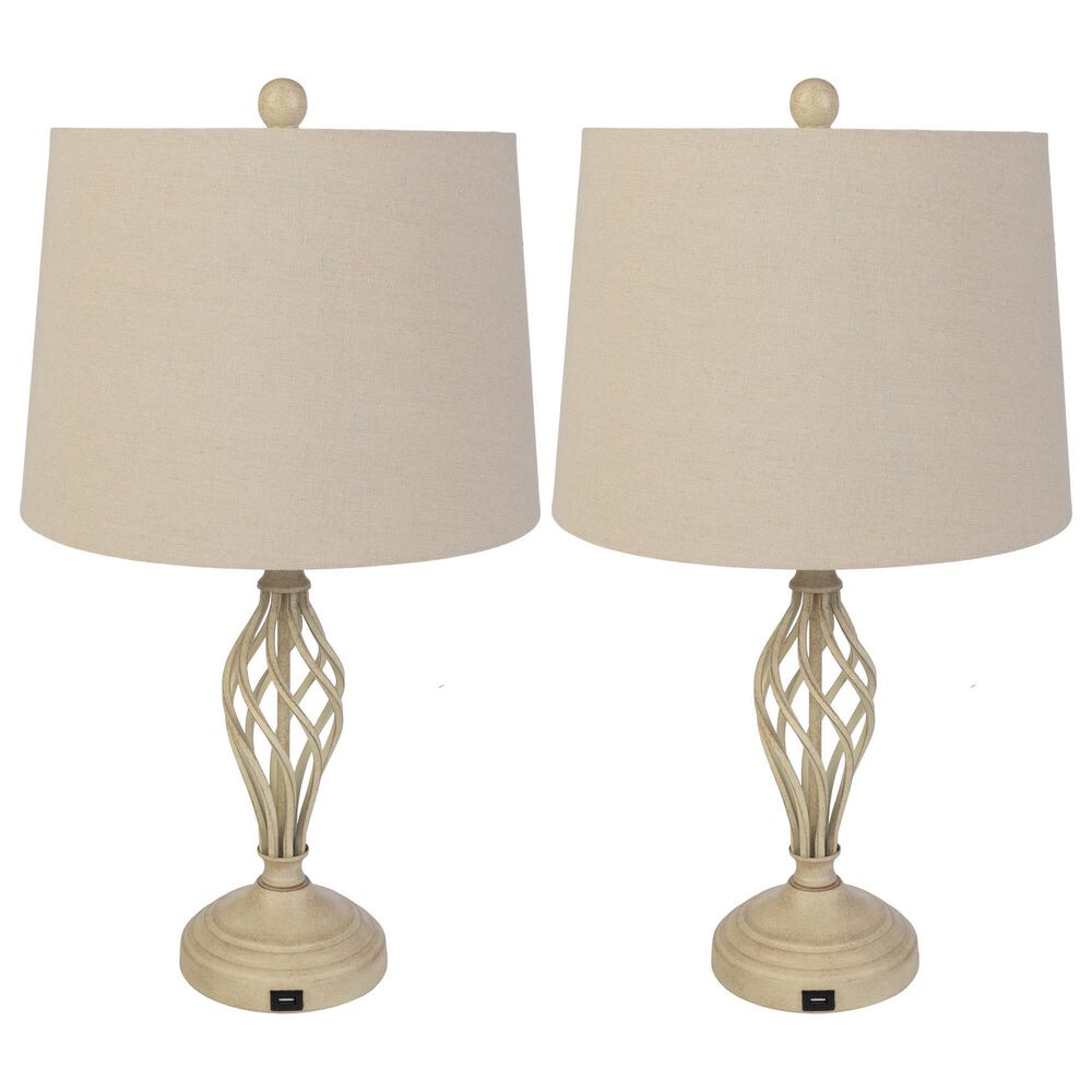Timberlake 24" Modern Table Lamp with USB Charging Ports and LED Bulbs in Sand (Set of 2), , large