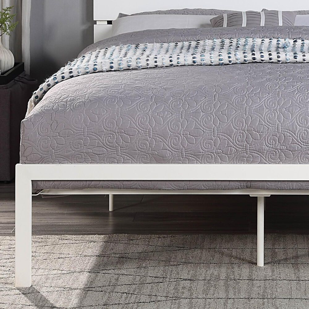 Hearth and Haven Queen Platform Bed with Slat Headboard in White, , large