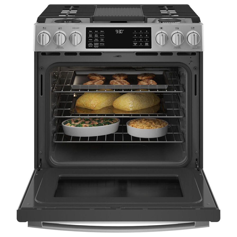 GE Profile 30&quot; Dual Fuel Slide-In Front-Control Range in Fingerprint Resistant Stainless Steel, , large