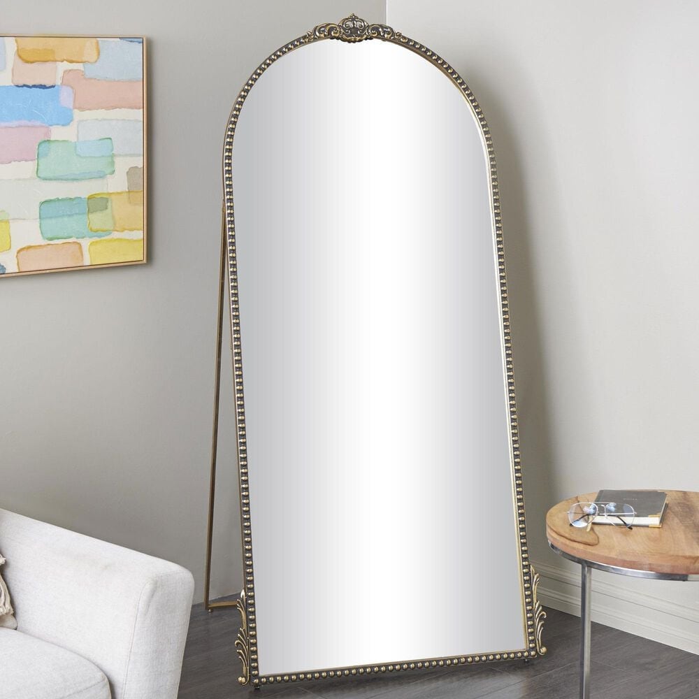 Maple and Jade 64" Fleur De Lis Ornate Floor Mirror with Easel in Gold, , large