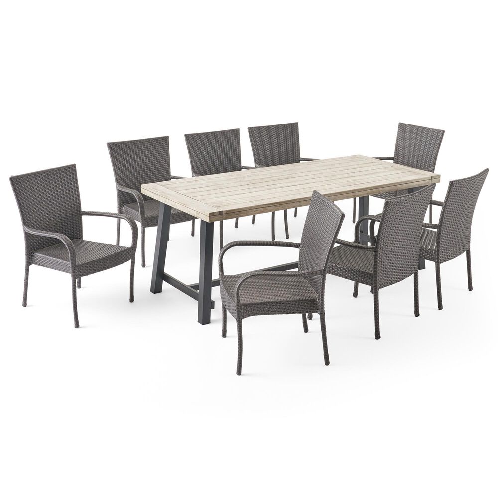Noble House Jefferson 9-Piece Patio Dining Set in Light Gray, Gray and Black, , large