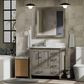 Lexora Home Jacques 36" Left Offset Single Bathroom Vanity in Distressed Grey with 2 cm White Carrara Marble Top and Rectangular Sink, , large