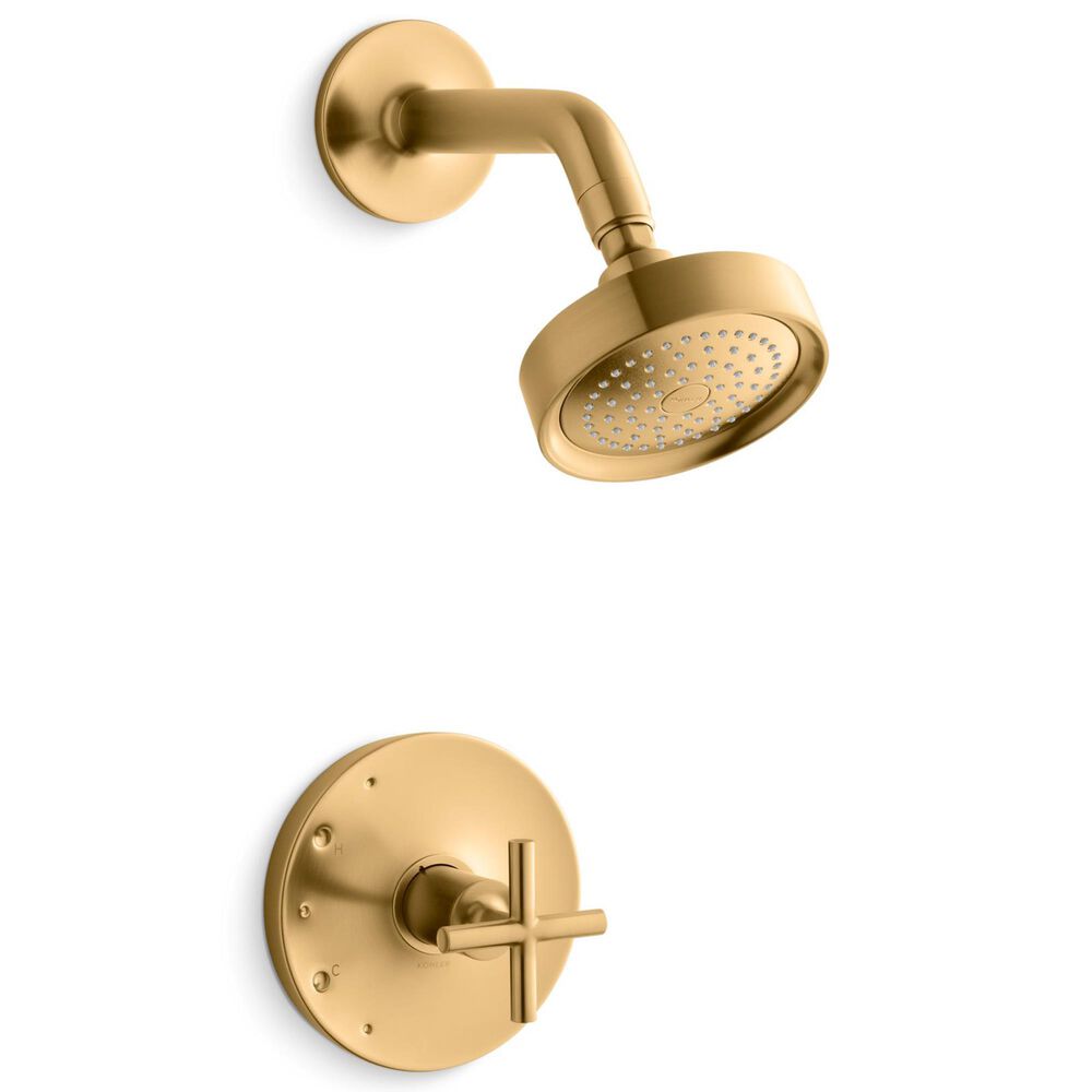Kohler Purist Rite-Temp Shower Trim Kit with Cross Handle in Vibrant Brushed Moderne Brass, , large