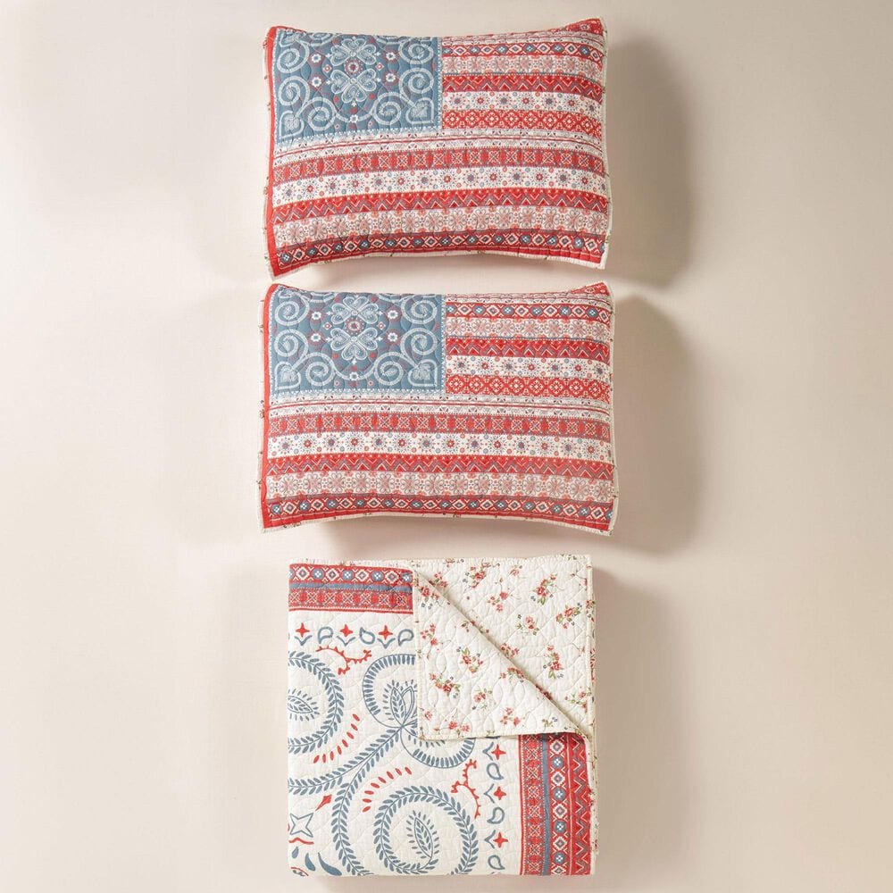 Peking Handicraft Junk Gypsy 3-Piece King Quilt Set in Blue and Red, , large