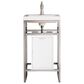 James Martin Vanities Boston 20" Single White Door Bathroom Vanity in Brushed Nickel with 3 cm White Glossy Resin Countertop and Rectangular Sink, , large