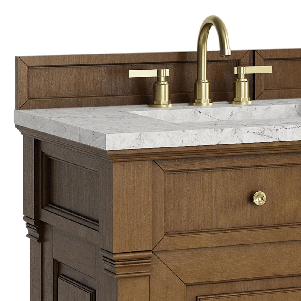 James Martin Vanities Brookfield 60&quot; Double Bathroom Vanity in Honey Oak with 3 cm Eternal Jasmine Pearl Quartz Top and Rectangular Sinks, , large