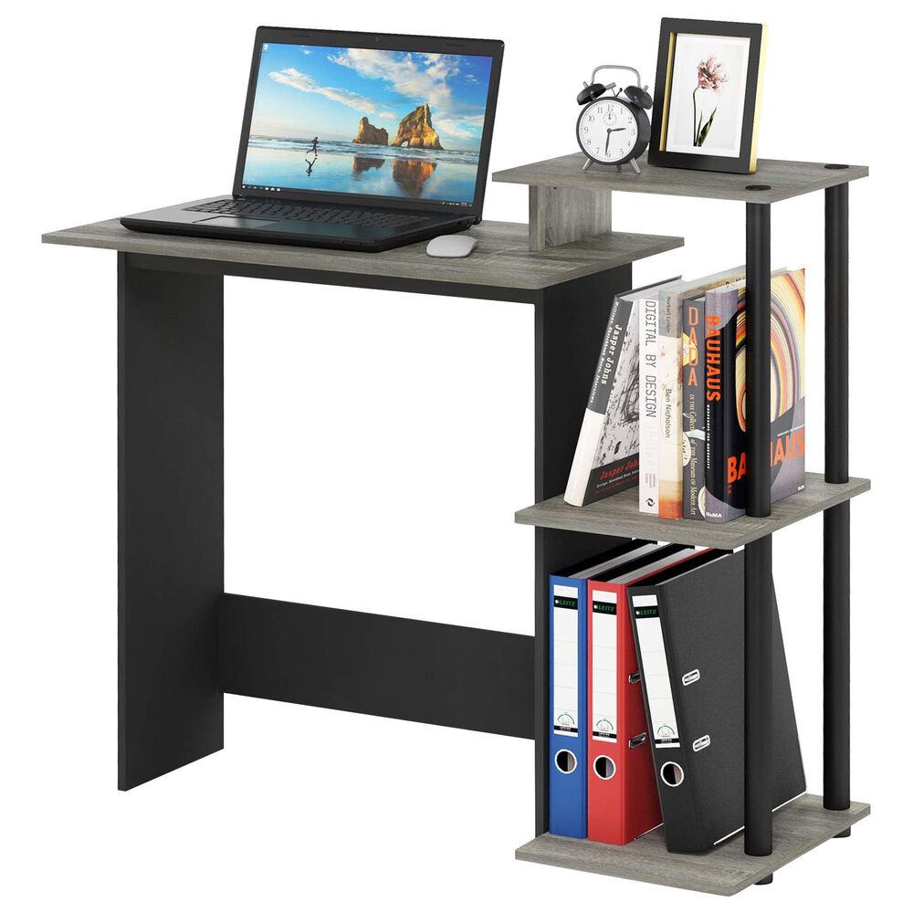 HOMLUX 40" Computer Desk with Open Side Shelves in French Oak Grey and Black, , large
