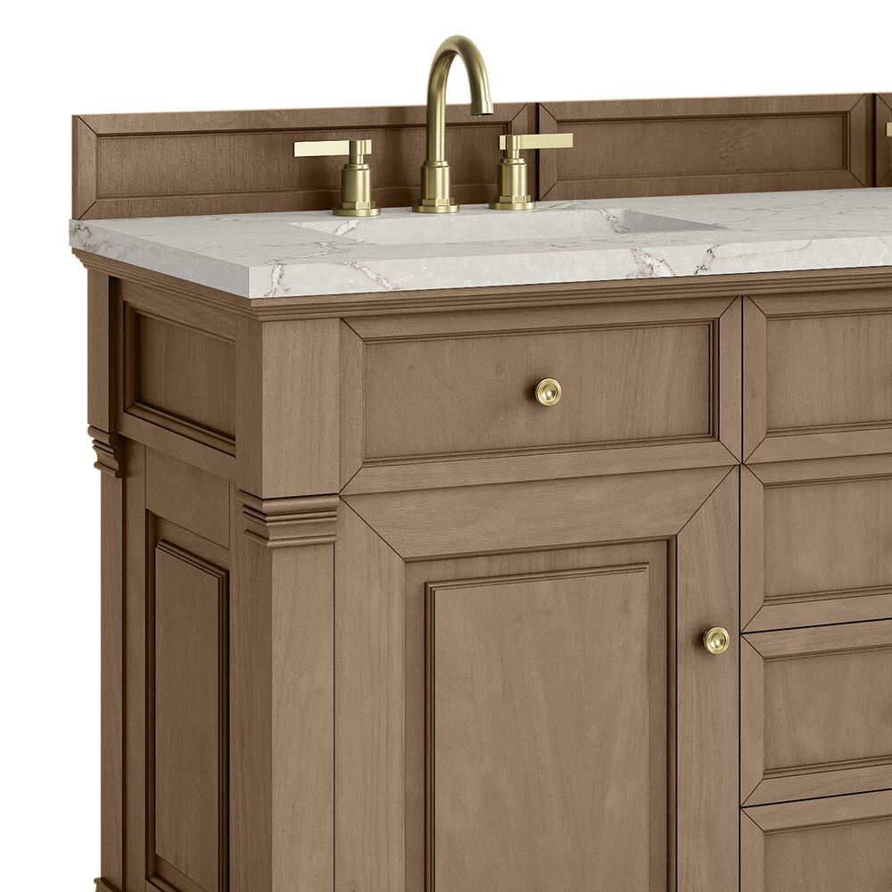 James Martin Vanities Brookfield 60" Double Bathroom Vanity in Pecan with 3 cm Eternal Jasmine Pearl Silestone Top, Rectangular Sinks and FreePower Wireless Charger, , large