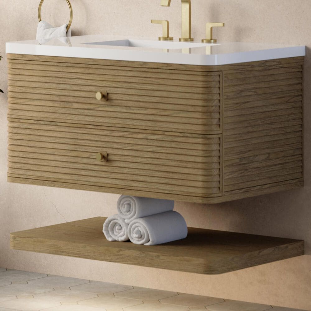 James Martin Allamari 36" Single Bathroom Vanity in Dune Mist with 3 cm Tajnar Eclos Top and Rectangular Sink, , large