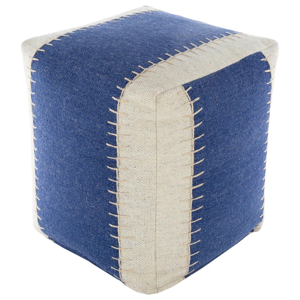 Surya Inc Niko Pouf in Blue/Ivory/White, , large