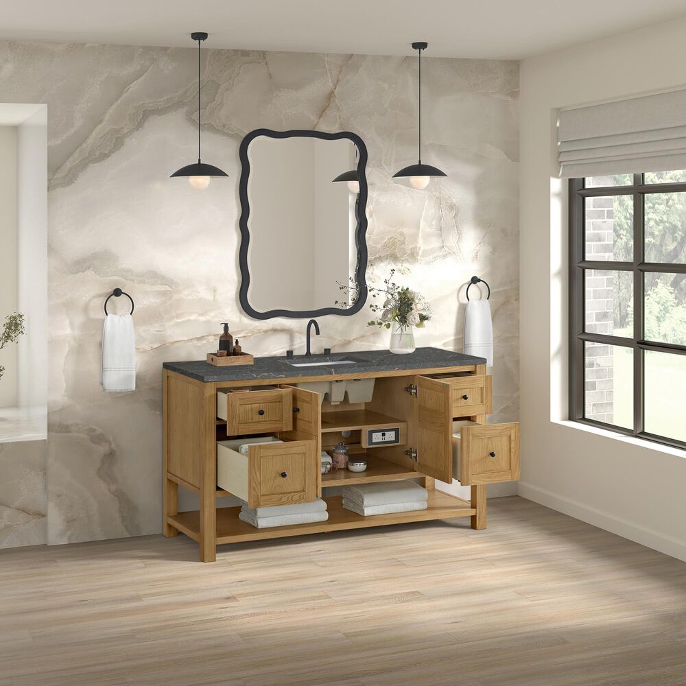 James Martin Vanities Breckenridge 60&quot; Single Bathroom Vanity in Light Natural Oak with 3 cm Parisien Bleu Quartz Top and Rectangular Sink, , large