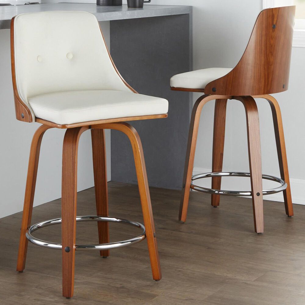 Lumisource Gianna 24&quot; Swivel Counter Stool in Walnut and Chrome &#40;Set of 2&#41;, , large