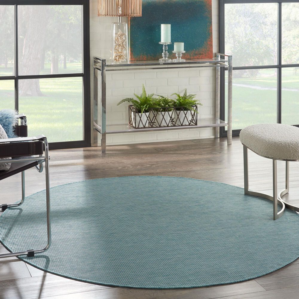 Nourison Positano 6&#39; Round Aqua Indoor/Outdoor Area Rug, , large