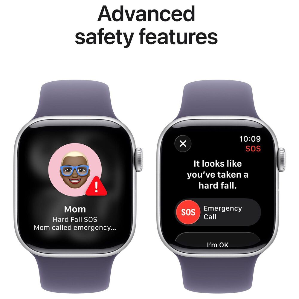 Apple Watch Series 11 (GPS) 46mm Aluminum Case with Purple Fog Sport Band - S/M in Silver and 2-Year AppleCare+, , large